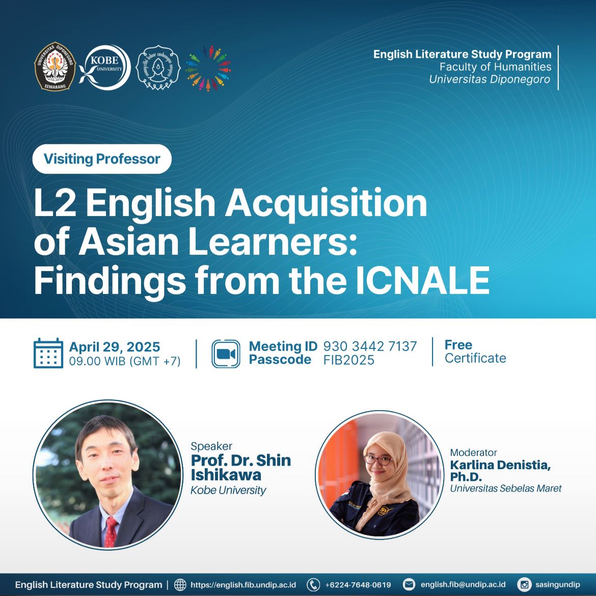 Visiting Professor FIB Undip bersama Prof. Dr. Shin Ishikawa dari Kobe University, Jepang.