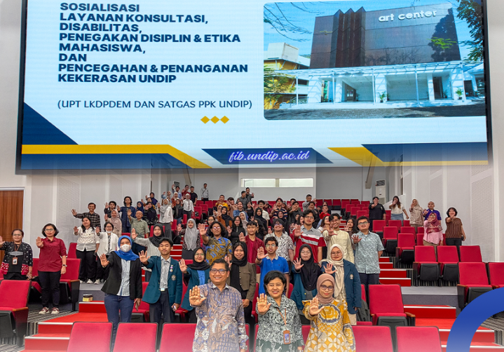Sosialisasi Layanan Konsultasi, Disabilitas, Penegakan Disiplin dan Etika Mahasiswa, serta Pencegahan dan Penanganan Kekerasan di Art Center FIB Undip 9/5/2025.